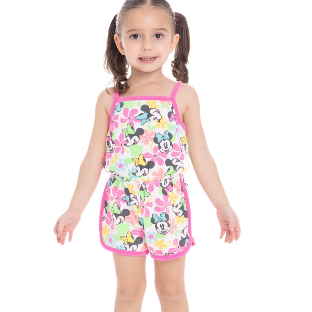 Disney Minnie Mouse Sleeveless Print Romper Toddler 2T Pink Summer Vacation